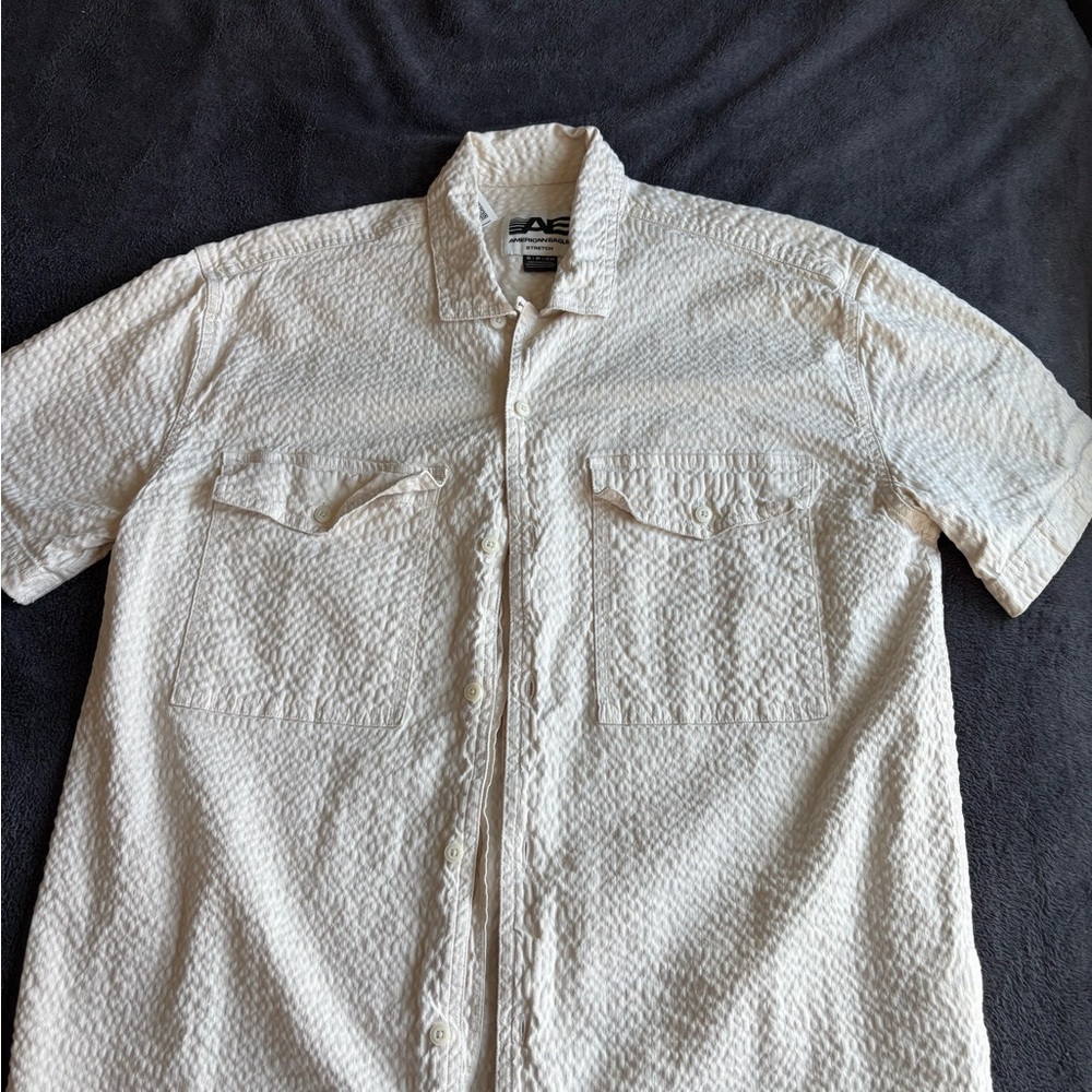 American Eagle Outfitters Textured Cream Button Down Shirt